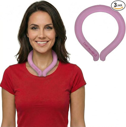 Set of 3 - Neck Cooling Tube for Heat Relief | Reusable Cooling Neck Ring | Wearable ice Pack for hot Weather | Ice wrap for Sports and Hiking | Personal Cooler for Temperature Regulation (Pink)