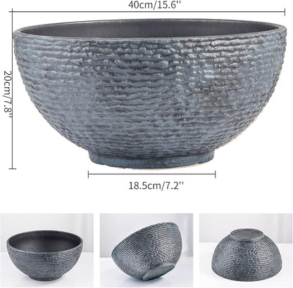 Sungmor Large Garden Bowl Planter Water Plant Pot, Miniature Landscaping Succulent Planter, 15.6 Inch Marble Texture Water Lily Pots, Small Fountain Base Mini Fish Pond Bird Bath