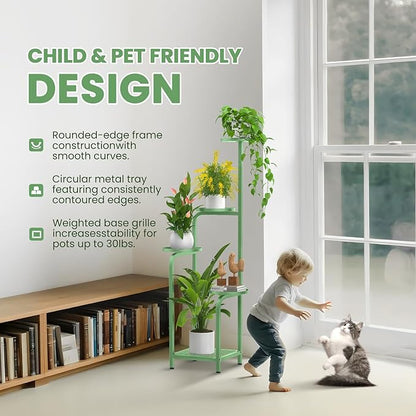 TOSKING 5 Tier Tall Plant Stand Indoor Outdoor, Heavy Duty Corner Shelf for Plants & Decor, Space Saving 3.9FT Metal Flower Pot Stand for Balcony, Garden, Living Room, Patio( Sage Green, 5Tier SQ Base)