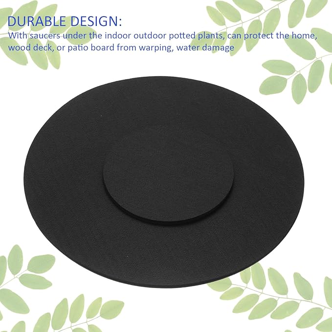 2 Pack Plant Coasters - Round Felt Pad Plant Mat Absorbent Fabric Coaster Apply to Outdoor/Indoor/Gardening Potted Plants (8"/17", Black)