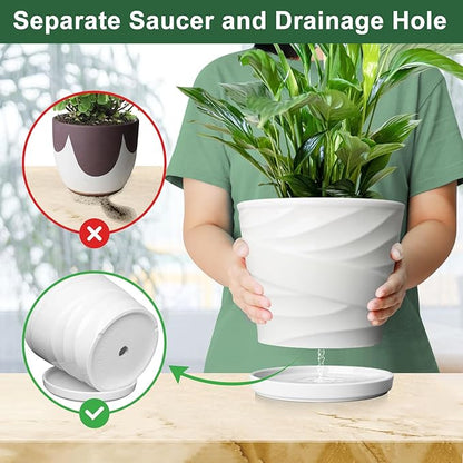 8 Inch Plant Pot,Ceramic Planter with Drainage and Saucer,Ceramic Pots for Plants,Indoor Plant pots,Ceramic Flower pots(Pure White)
