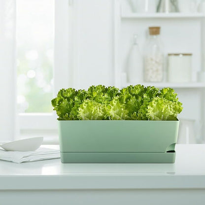 4 Pack Self Watering Pots for Indoor Plants 17 Inches Window Boxes Planters Rectangular Flower Pots Rectangle Herb Pots Large Plant Pots with Drainage Holes and Saucers Windowsill Planter, Green