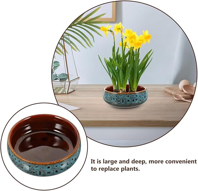 Lotus Bowl Planter, Lotus Bowls for Planting in Water Indoors, Ceramic Planters for Indoor Plants, Thickened Round Planter, for Succulent Plants Leak-Proof Design (Dark Blue)