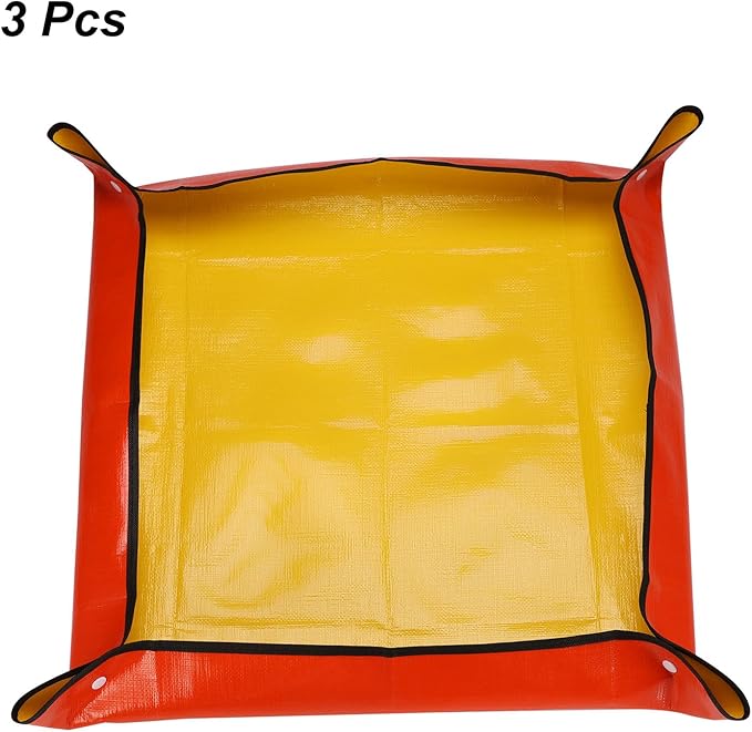 HARFINGTON 3pcs Repotting Mat 19.7" x 19.7" PE Cloth Waterproof Plant Repotting Mat Foldable Portable Gardening Potting Tray with Plastic Buckle for Indoor Plant Change Soil Watering, Yellow