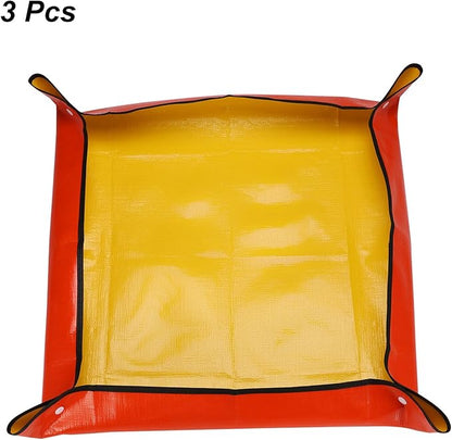 HARFINGTON 3pcs Repotting Mat 26" x 26" PE Cloth Waterproof Plant Repotting Mat Foldable Portable Gardening Potting Tray with Plastic Buckle for Indoor Plant Change Soil Watering, Yellow