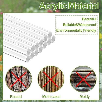 Mwellewm 30 Pcs Plant Stakes Orchid Stakes 16Inch & 11Inch Clear Acrylic Plant Sticks Plastic Plant Support Stakes for Indoor Outdoor Garden with 30 Plant Clips for Potted Plants Vegetables Flowers