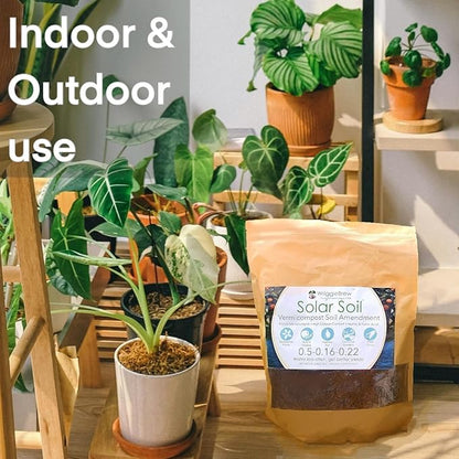 Solar Soil Vermicompost Soil Amendment from Earthworm Castings. All Purpose Plant Food and Dirt Enhancer for Gardens, Vegetables, Fruits, Houseplants. Mix with Potting Soil. (5lbs)