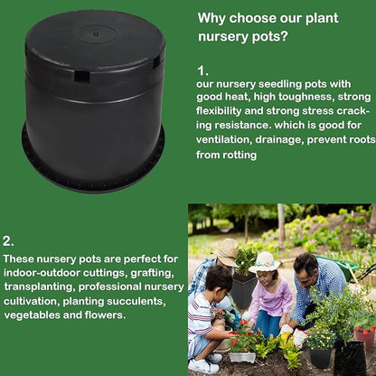 Garden Plastic Planter Nursery Pots - 10 Pcs 3.6 Gallon Round Black Nursery Pots for Indoor and Outdoor Plants with Drainage Hole