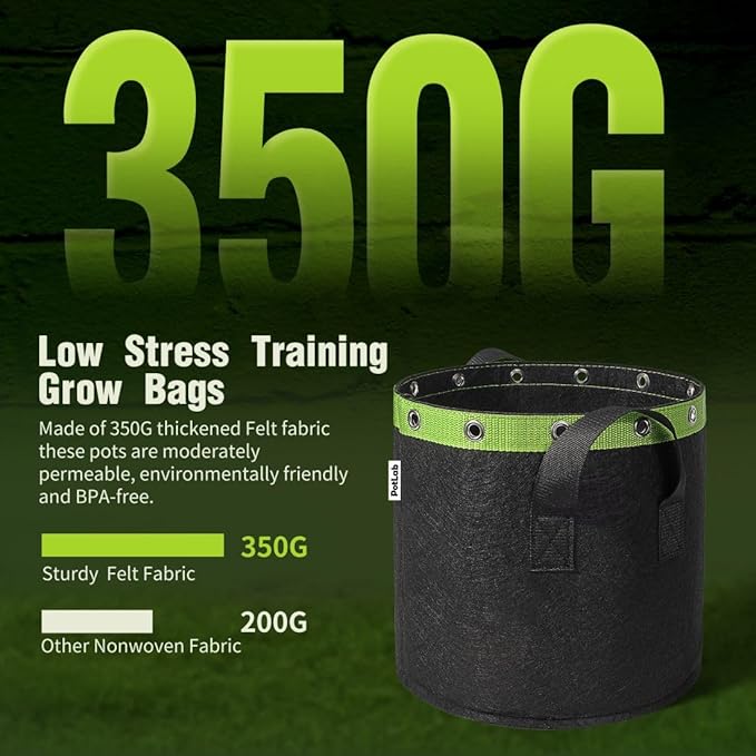 POTLAB® 5 Gallon Grow Bags (5-Pack),Low Stress Training Fabric Pots with Handles,Garden Bags to Grow Vegetables