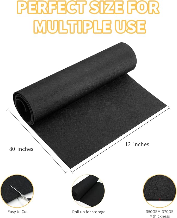 12x82 Inch Black Felt Planter Liner Roll, Non-Woven Hanging Basket Liners Coco Coir Alternative Breathable Outdoor Planter Liner Window Box Liners for Metal Basket Flower Pot Raised Garden Bed