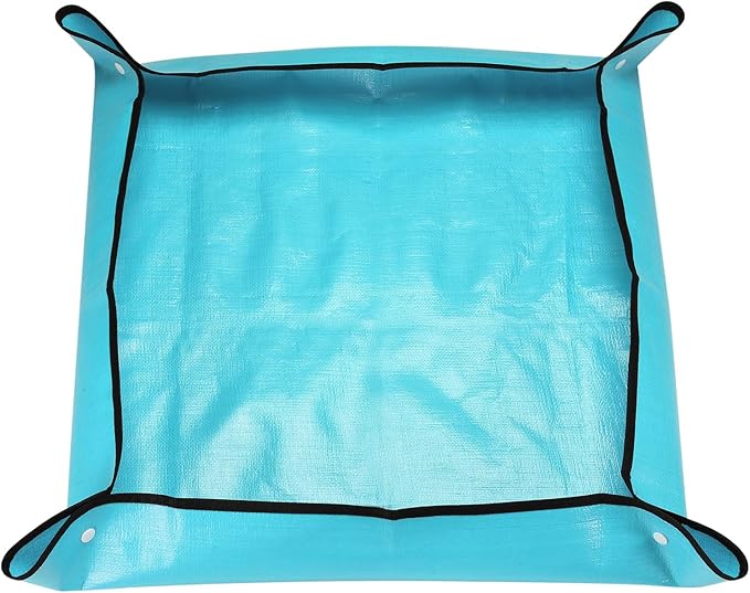 HARFINGTON Repotting Mat 26.8" x 26.8" PE Cloth Waterproof Plant Repotting Mat Foldable Portable Gardening Potting Tray with Plastic Buckle for Indoor Plant Change Soil Watering, Blue