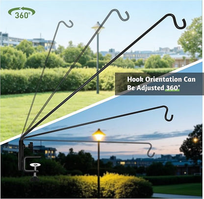 ERYTLLY Heavy Duty Deck Hook, Extensible and Adjustable Deck Hook with 2" Non Slip Horizontal Clamp for Hanging Bird Feeder, Plants, Suet Baskets,Wind Chimes,Lanterns and More