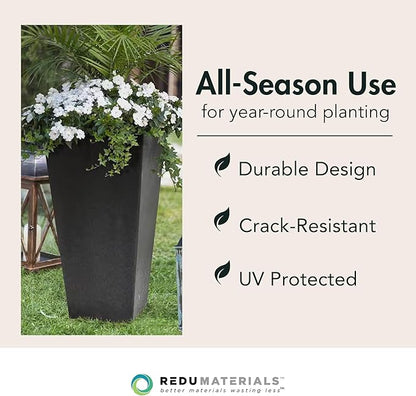 Tierra Verde 2-Pack Indoor & Outdoor Self-Watering Square Planters, Large, Sonata, Black - Planter Containers for Plants and Flowers - Gardening and Landscaping Accessories