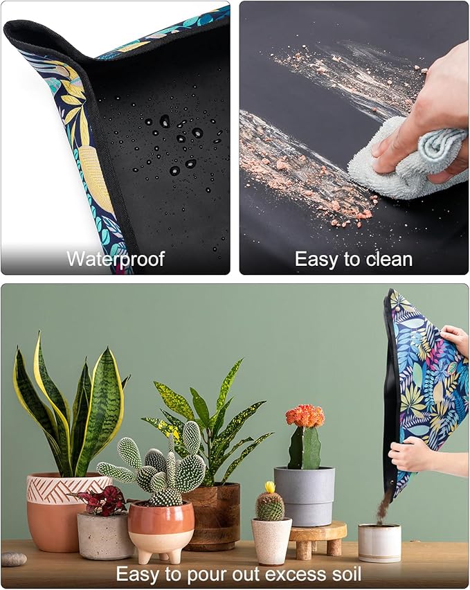 Waterproof Potting Mat for Indoor Plant Transplants, 29.5"x 29.5" Foldable Repotting Mat for Mess Control, Succulent Gardening Tray for Plant Lovers, Birthday Gifts for Women