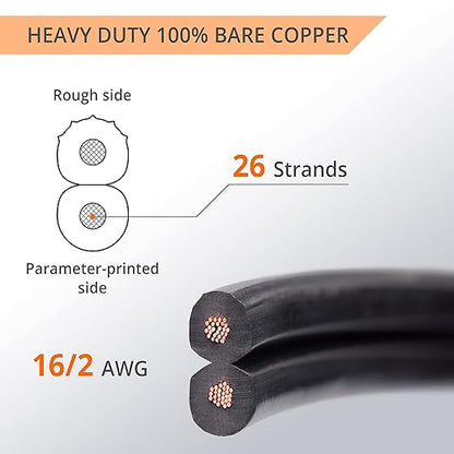 Wirefy 16/2 Low Voltage Landscape Wire 50 ft | Low Voltage Landscape Lighting Wire | Pure Copper | Outdoor Direct Burial | 16-Gauge 2-Conductor 50 Feet | UL Listed