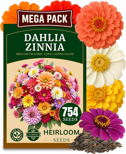 754+ Zinnia Dahlia Seeds, Pack for 2026 USA Premium Non-GMO Flower Seeds, Vibrant Zinnia Elegans for Pollinator Gardens, Borders & Containers, Easy-to-Grow Outdoor Blooms