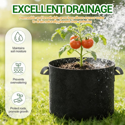 5-Pack 15 Gallon Grow Bags, Thickened Aeration Fabric Pots with Handles, Heavy Duty Plant Bags for Vegetables, Tomatoes, Potatoes, Fruits & Flowers, Reusable Garden Pots for Plants