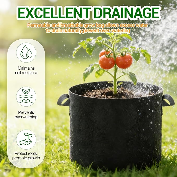 5-Pack 20 Gallon Grow Bags, Thickened Aeration Fabric Pots with Handles, Heavy Duty Plant Bags for Vegetables, Tomatoes, Potatoes, Fruits & Flowers, Reusable Garden Pots for Plants