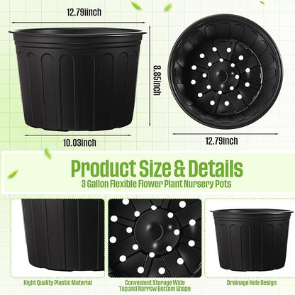 20 Pcs 5 Gallon Plant Nursery Pots Bulk Plastic Planter Flexible Flower Seedlings Pot with Drainage Hole Thickened Seed Starting Container for Flower Succulents Cuttings Transplanting