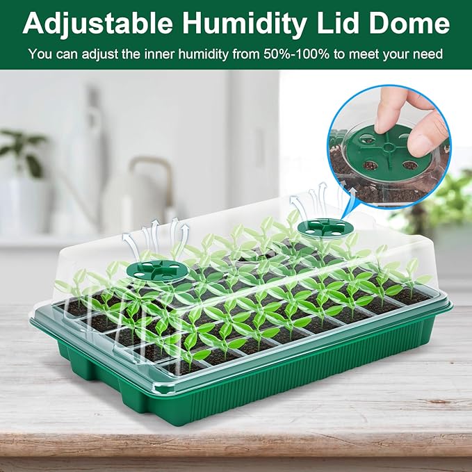 5 Pcks Seed Starter Tray 200 Cells Seed Starter Kit with Humidity Dome, Seed StartingTrays for Seed Seedling Planting Starter, Mini Greenhouse Plant Germination Trays（Green）