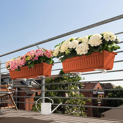 HOXHA 6 Pack Window Box Planter, 17 inches Plastic Vegetable Flower Planter Boxes with Tray, Rectangular Indoor and Outdoor Flower Pots for Windowsill, Patio, Porch, Garden Balcony