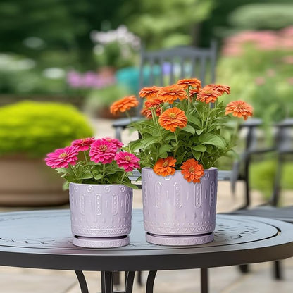 Ceramic Flower Pots, 8 Inch Plant Pots Indoor Outdoor, Round Planter with Drainage Hole and Tray, Boho Planter, Decorative Pot for Plants, Apartment Decor, House Warming Gifts, Purple
