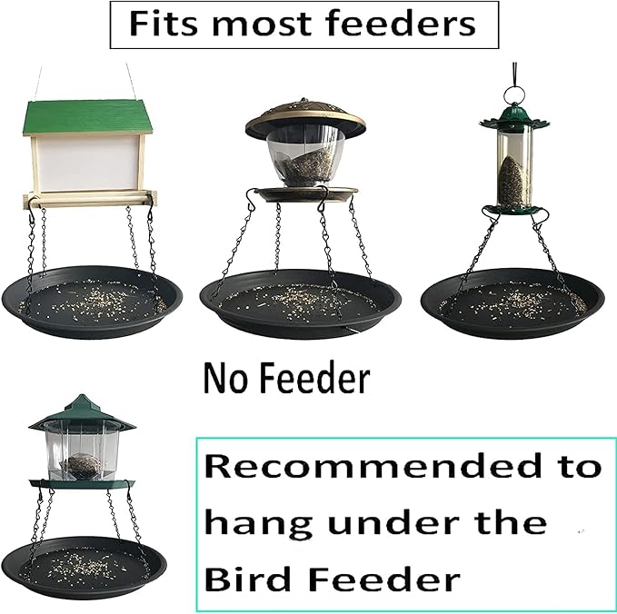 12.8" Platform Bird Feeder,Large Hanging Tray Squirrel Feeder,Wild Bird Seed Catcher Tray,Bird Viewing,for Attracting Birds Outdoors,Yard Garden,Backyard Decoration,Gift Ideas for Bird Lovers, Black