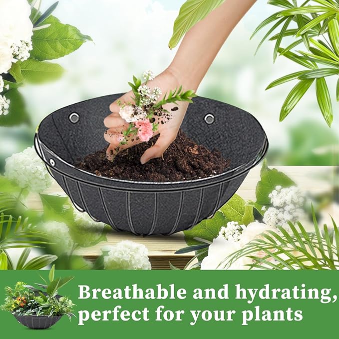 4 Pack Planter Basket Liners, Trough Window Box Liners, Round Fabric Planter Liner, Durable Felt Hanging Basket Liners Replacement Coco Liner for Planters Garden Flower Vegetables (Round 14in)