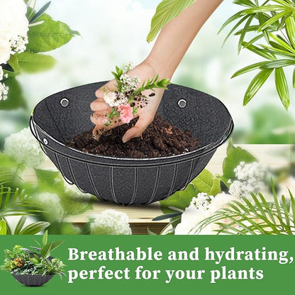 4 Pack Planter Basket Liners, Trough Window Box Liners, Round Fabric Planter Liner, Durable Felt Hanging Basket Liners Replacement Coco Liner for Planters Garden Flower Vegetables (Round 14in)