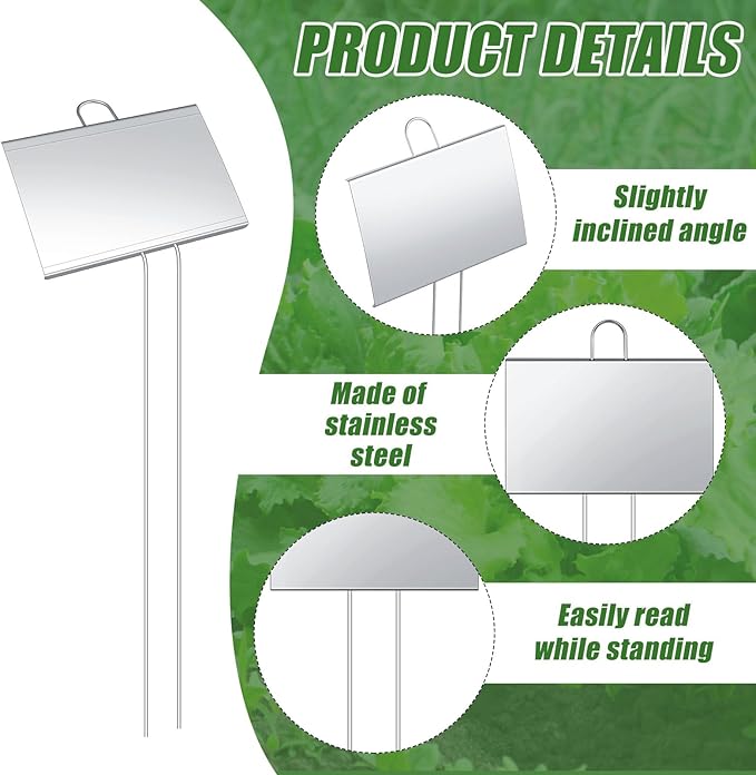 Landhoow 30 Pcs Large Garden Plant Markers Metal Plant Labels Sign 5'' x 3'' with 21'' Stake Weatherproof Waterproof Garden Sign for Outdoor Seedlings Herbs Vegetable Greenhouse, Sliver