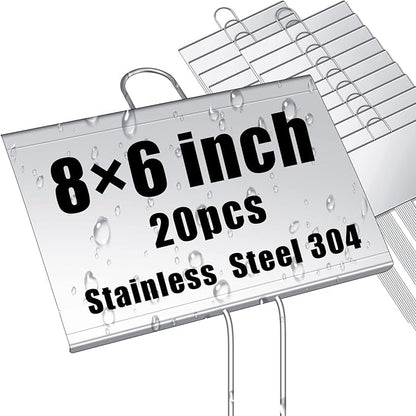 Landhoow 20 Pcs Large Garden Plant Markers Metal Plant Labels Sign 6'' x 8'' with 13'' Stake Weatherproof Waterproof Garden Sign for Outdoor Seedlings Herbs Vegetable Greenhouse, Silver