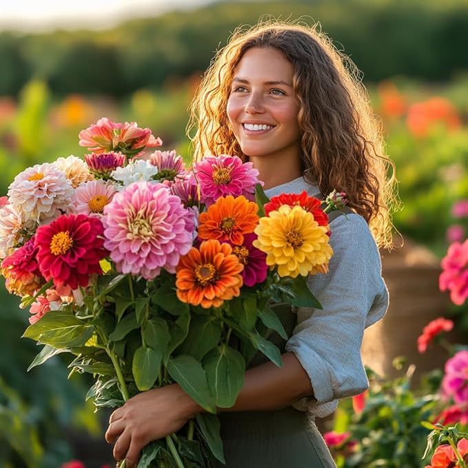 NatureZ Edge Zinnia Seeds for 2026 Planting Outdoors, Over 550 Flower Seeds, 4g, Non GMO Made in USA, Bulk Semillas De Flores para Sembrar, Dahlia Mix, Easy to Grow Zinnia Seed Mix