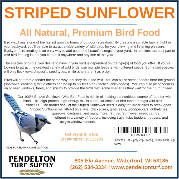 Pendelton Turf Supply Striped Sunflower | All-Natural, Premium Bird Food (5 lb Resealable Bag)