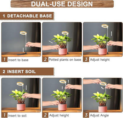 Plant Grow Light, 48 LEDs Full Spectrum Grow Lights for Indoor Plants, Height Adjustable Faux Wood Grain Small Grow Light with Base, 3 Optional Spectrums, Auto Timer 6/12/16Hrs, 5 Brightness