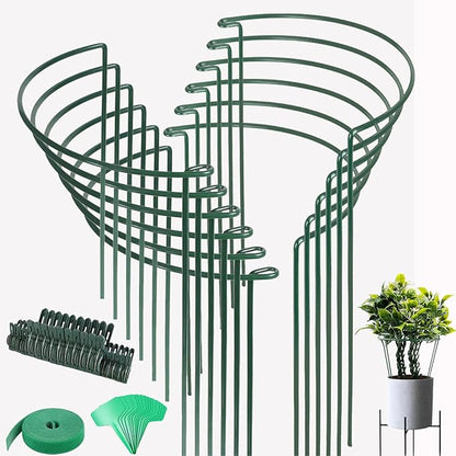12 Pack Plant Support Stake, 16 Inch Peony Cages and Supports for Outdoor Plants, with 15 Pcs Plant Labels, 20 Pcs Plant Clips, 7ft Plant Ties