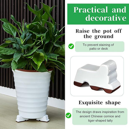 Kigeli 6 Pcs Resin Garden Pot Feet for Outdoor Planters 3 Inch Long 1.5 Inch Tall Flower Handmade Elevator Plant Feet Frost Proof Lifter for 14-20 in Pot (White,Classic)