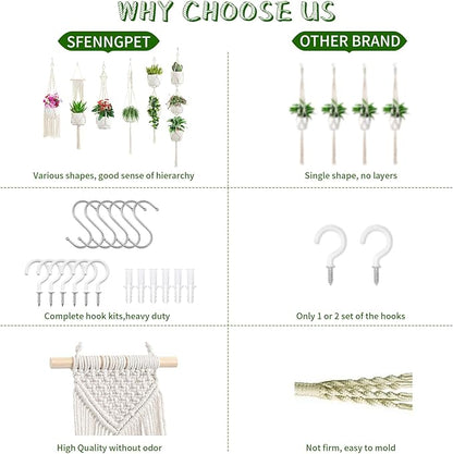 Macrame Plant Hangers, 6Pack Hanging Planters for Indoor Plants w/ 6 Set Hangers Kit Handmade Macromay Plant Hangers Indoor Flower Pots Holder Stand for Boho Home Décor (POTS NOT Included)