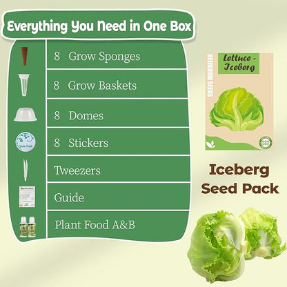 8-Pod Iceberg Lettuce Seed Pod Kit for Aerogarden, Includes Iceberg Seeds - Universal Hydroponic Pods Indoor Gardening Supplies (8-Pod)