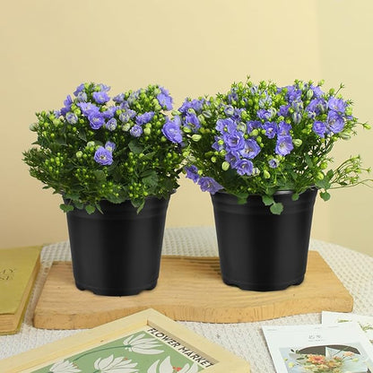 100 Pack 0.5 Gallon Plastic Plant Nursery Pots Thickened Soft Plastic Plant Pots with 100 Pcs Waterproof T-Type Plant Tags and 2Pcs/Set Transplanting Digging Mini Tools(Black)
