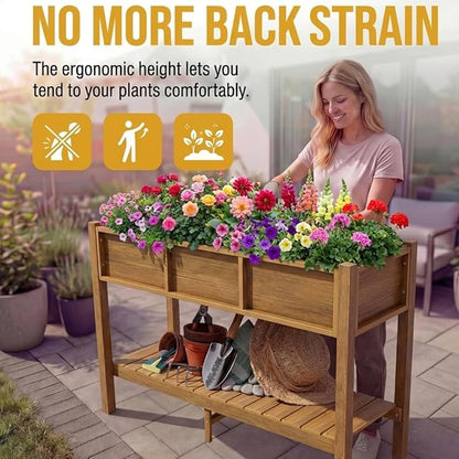 DWVO 48x18x30in Raised Garden Bed HDPE, Poly Wood Planter Box Stand,Weather-Resistant Planter Box with Legs, Elevated Garden Bed for Backyard, Patio, Balcony,Brown