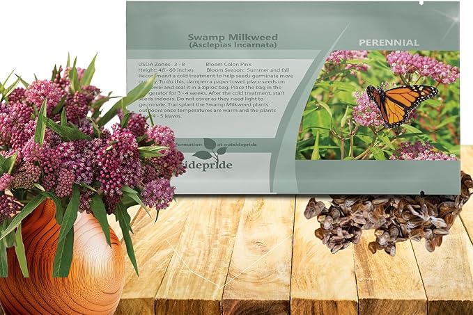 Outsidepride Swamp Milkweed Seeds - 1000 Pcs Perennial, Heat & Humid Tolerant, Pollinator-Friendly Wildflower Seeds, Ideal for Monarch Butterflies, Cut Flowers, Borders, or Meadows