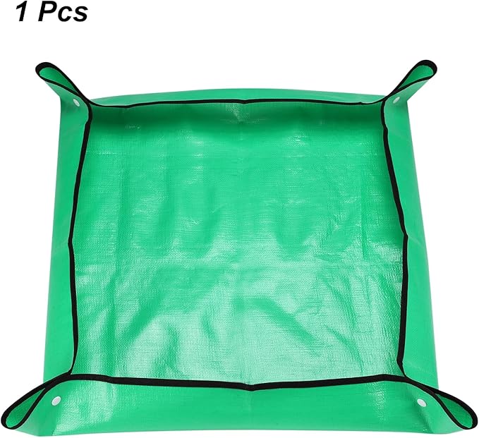 HARFINGTON Repotting Mat 26" x 26" PE Cloth Waterproof Plant Repotting Mat Foldable Portable Gardening Potting Tray with Plastic Buckle for Indoor Plant Change Soil Watering, Green