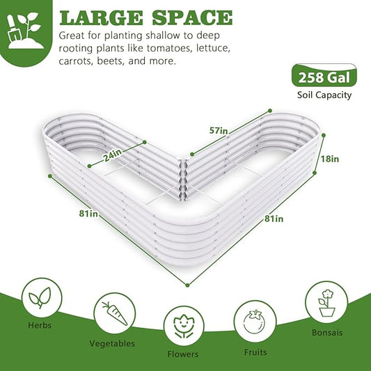 A ANLEOLIFE 6 Set Heart-Shaped Galvanized Raised Garden Beds Outdoor,81x81x18in Large Metal Planter Box for Planting Vegetables Flowers Herb, Anti-Rust & Easy-Setup, Antique White