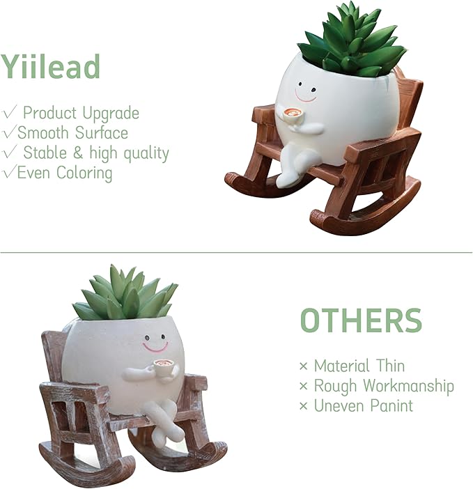 Smiley Face Planter Pot, Cute Coffee Plant Pots for Indoor Outdoor,Unique Rocking Chair Plant Pot for Succulents Plants Live with Drainage Hole,Gift IdeaI for Mother and Appreciation Christmas (Small)