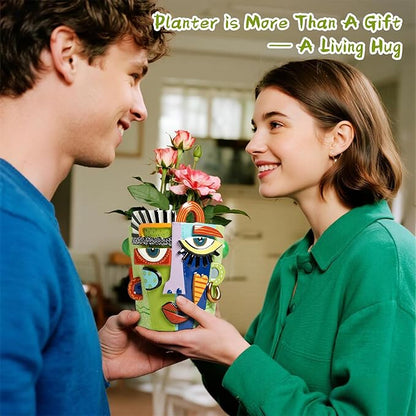 Abstract Face Planters Pots, Unique Head Planter for Indoor Plants, Funny Face Flower Pot, Cute Abstract Art Flower Vase with Facial Expressions, Unique Planter Head Pot for Home Decor(Classic,S)