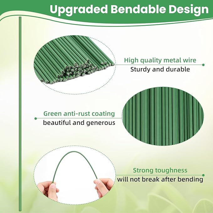 60 Pcs Plant Stakes, 16 Inch Bendable Plant Support Stakes with 60 Pcs Plant Clips, Metal Plant Sticks for Outdoor Indoor Plants Support, Potted Plants, Flowers, Orchid