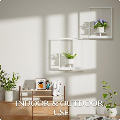 White Metal Wall Plant Holder - 2-Pack Wall Mounted Plant Stands and Hanging Holders for Indoor Planter and Flower Pot -Rectangle Decor Shelf for Plant Storage (Pot Not Included)