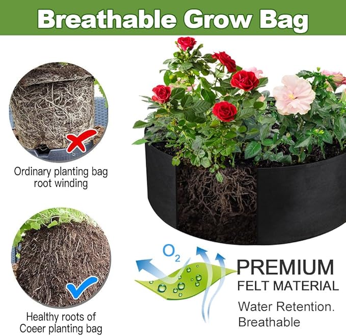 2-Pack 15 Gallon Grow Bag, Heavy Duty Thickened Fabric Pots Round Raised Garden Bed Planter for Planting Herb Flower Vegetable Potato Plants (24" D × 8" H)