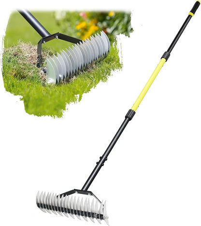 Jardineer Thatch Rake for Lawns, 61.4" Long Handle Manual Dethatcher with Adjustable Head, Metal Rake Heavy Duty for Dethatching, Dead Grass Removal, Garden Debris & Lawn Care Maintenance