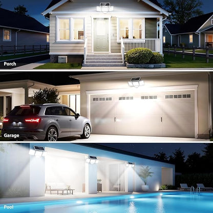 WdtPro Motion Sensor Outdoor Lights 3 Pack,3500LM Bright Solar Lights Outdoor Flood Light, Upgrade Glass Panel, LED Solar Powered Security Light Spotlights Waterproof for Outside Yard-White